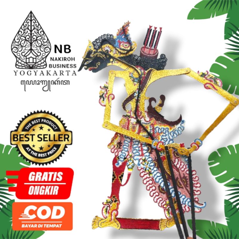 NAKIROHBUSINESS Wayang Kulit Asli Abimanyu Rampek Emas Brom Alusan Ukuran 60cm Standar Dalang