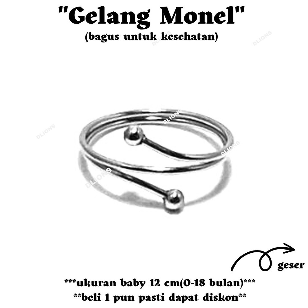 gelang monel bayi (0-18 bulan) diameter 12 cm,bagus untuk kesehatan,tidak berkarat,tidak luntur,tidak membuat gatal pada kulit,semakin mengkilap jika terkena air dan sabun