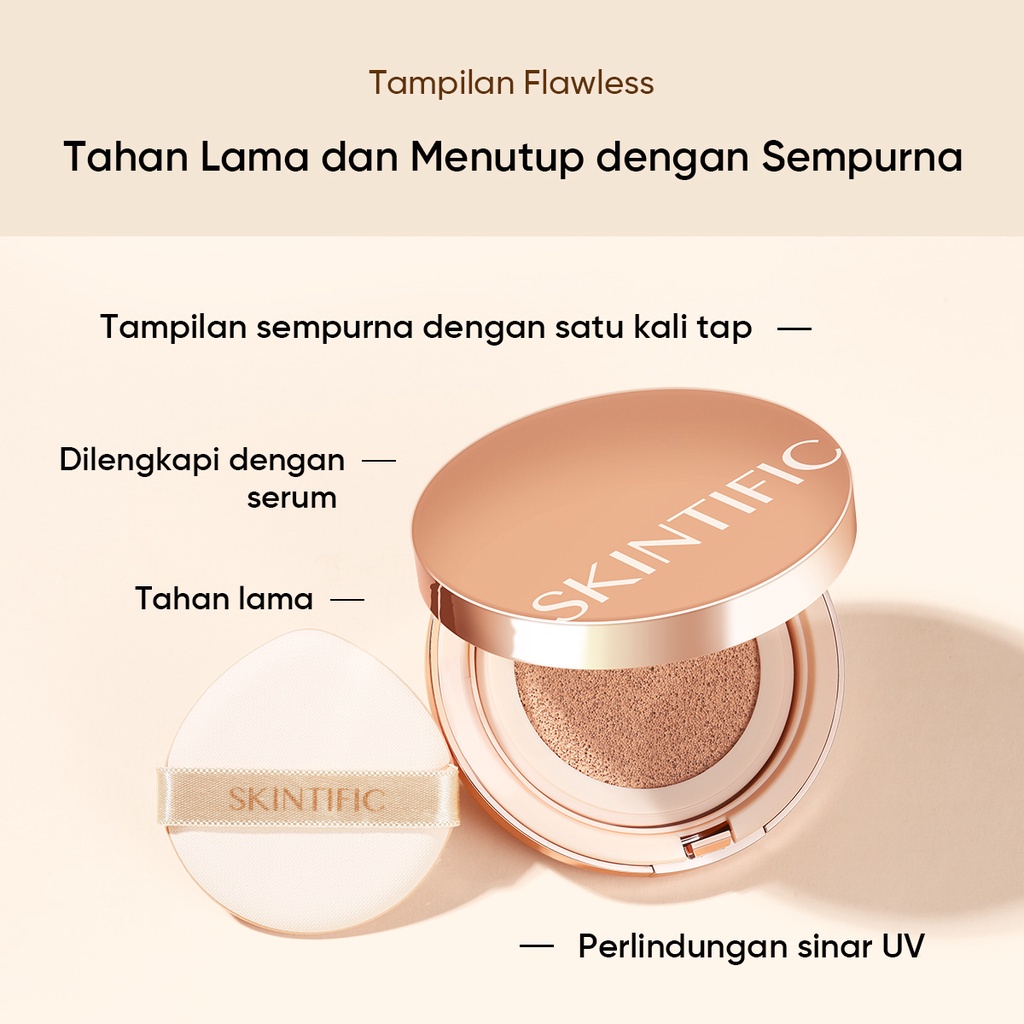 SKINTIFIC Cover All Perfect Air Cushion High Coverage Poreless &amp; Flawless Foundation 24H Long-lasting SPF35 PA++++ Hasil Akhir Flawless
