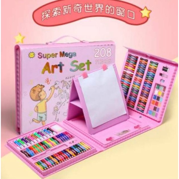 208 Pcs Watercolor Menggambar Seni Marker Sikat Pena Set Anak Lukisan Seni Set Alat Anak-anak untuk Gift Set Alat Tulis Kantor - Crayon Set 208 pcs - Kenji Shop