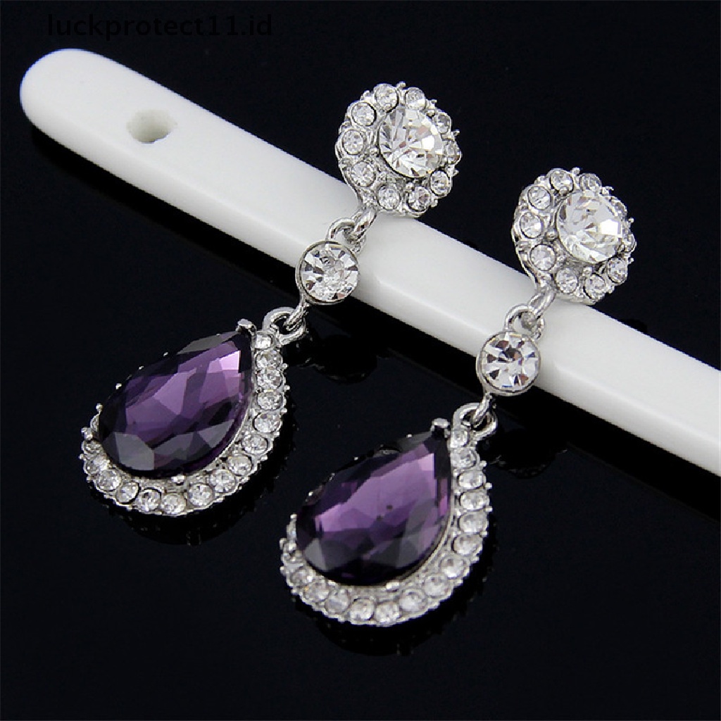 /Fashion Hot// Fashion// Wanita Pesona Berlian Imitasi Bridal Water Drop Earrings Pernikahan Kristal Stud Earings.