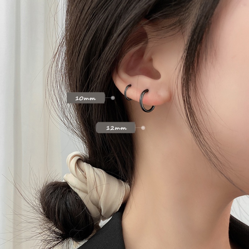 Papaozhu 1 Pc Bergaya Stainless Steel Hitam Lingkaran Hoop Anting Untuk Pria Wanita Keren Fashion Bulat Tindik Tulang Rawan Anting-Anting Punk Telinga Perhiasan