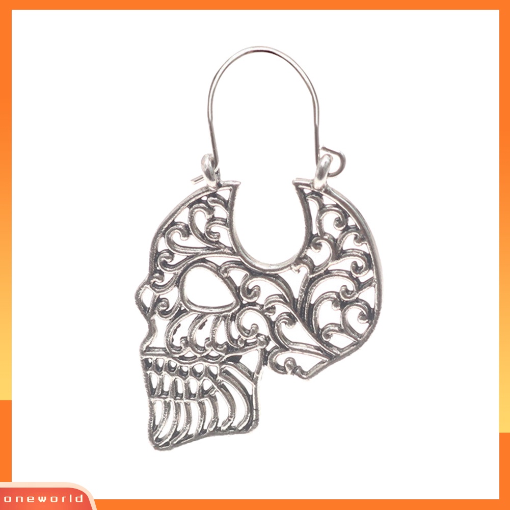 [WONE] Fashion Halloween Hollown Ukir Tengkorak Liontin Kait Anting Telinga Loop Perhiasan