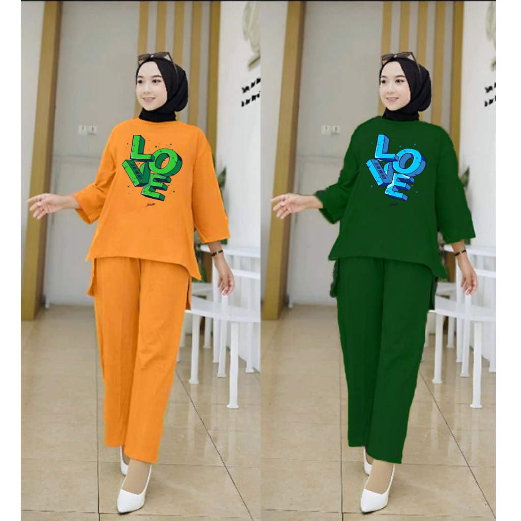 Setelan Tunik LOVE/Baju Tunik dan Celana Senyawa