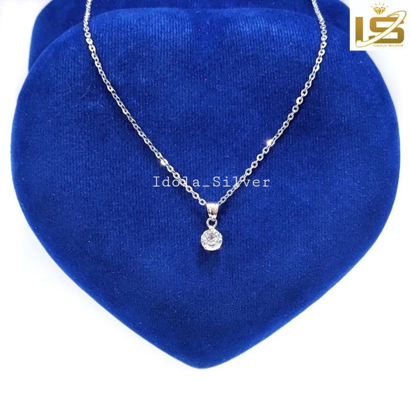 KALUNG PERAK ASLI SILVER WANITA 925 LAPIS EMAS PUTIH MODEL RANTAI NORIPOLOS LIONTIN DESI SOLITER - PERHIASAN PERAK WANITA ASLI