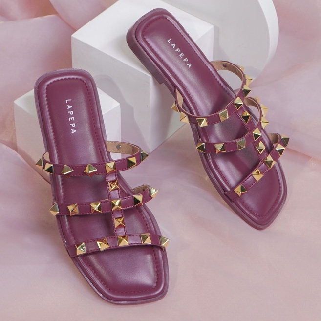 LAPEPA YUK - LAUREN Sandal Wanita Teplek Casual Size 36 - 40 Model Duri Sendal Slop Empuk Flat Cewek Kasual Rumahan Warna Maroon Marun Merah Selop Korean Style Santai Premium 37 38 39 Perempuan Kekinian Terbaru Shoes ORI Original Mall Official Store