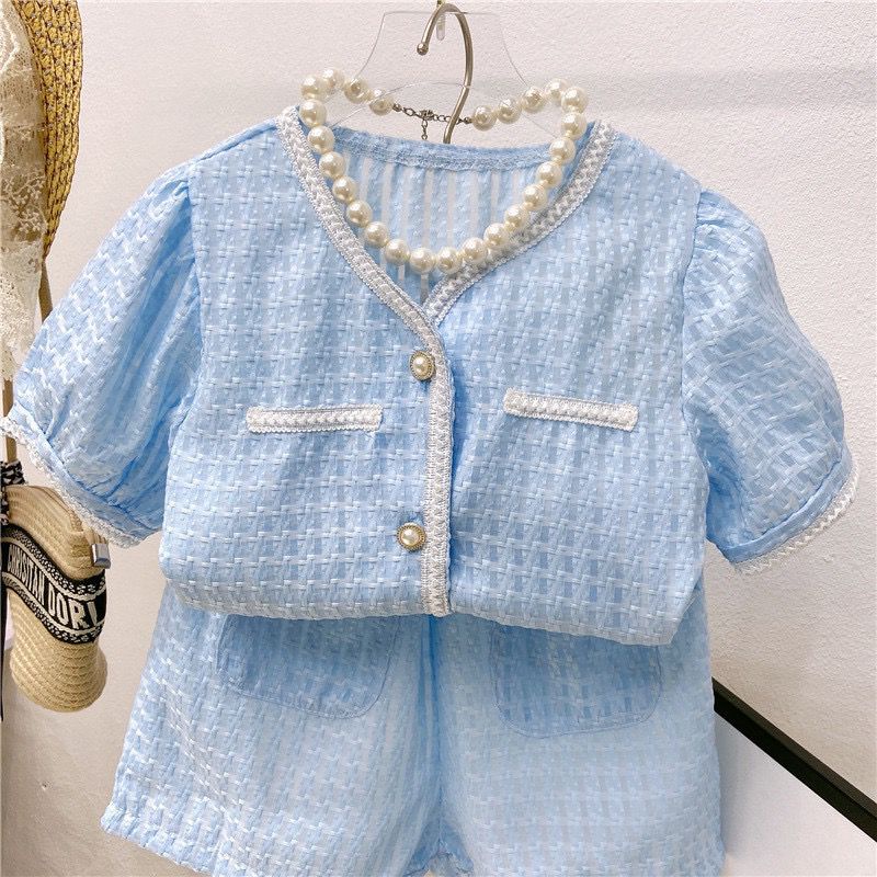 Setelan Baju Anak Perempuan Import Motif Blueray &amp; Hijau Ulir