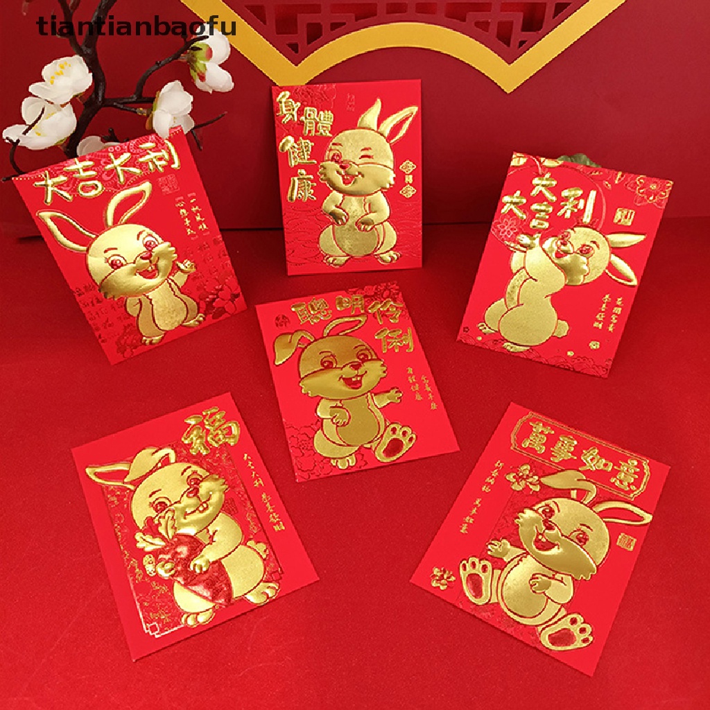 [tiantianbaofu] 6pcs Amplop Merah Imlek 2022tahun Tahun Paket Merah New Year Festival Musim Semi Kelinci Kantong Uang Hongbao Merah Hadiah Amplop Butik