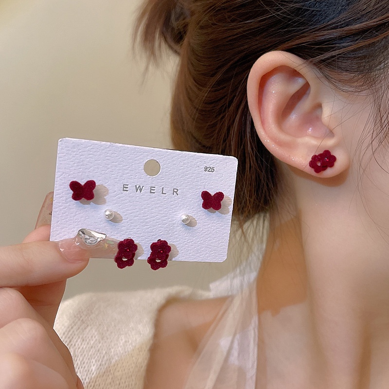 Natal Ikatan Simpul Mutiara Anting Stud Gadis Indah Lucu Anting Mini Desain Fashion All-Match Earrings