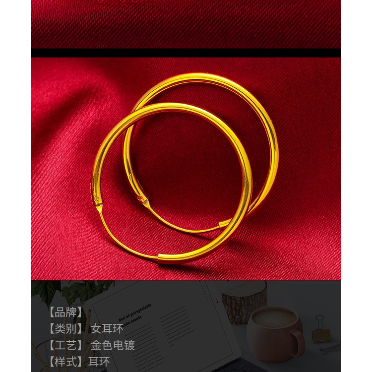 Goldkingdom Perhiasan Fashion Emas Asli Kadar 375 Bangkok Aksesoris Ready Stock Glossy Lebar 30mm Anting Lapis Emas Dengan Cincin Besar Untuk Pelangsing Wajah