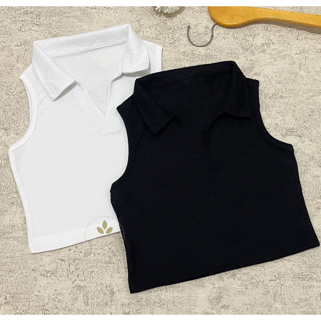 CAVALU Korean Tanktop Knit Crop Top Rajut Tanktop Kerah 120