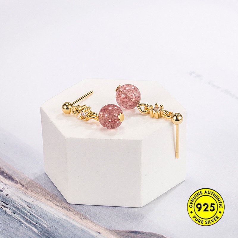 Aaa Anting Zircon Strawberry Quartz Earrings S925 Silver Manik Keberuntungan Anting Untuk Wanita U1449