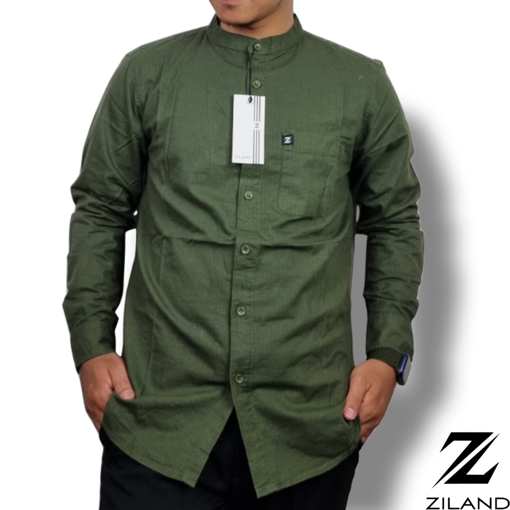 Kemko Dewasa ZILAND 011 Kemeja Koko Pria Lengan Panjang Polos Hijau Army Katun Sigaret Premium Ada Ukuran Jumbo High Quality