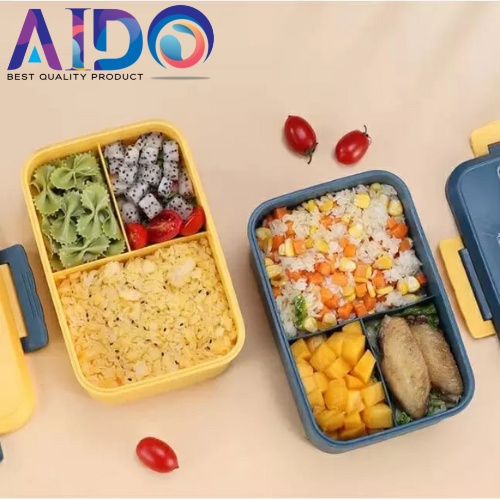 Lunch Box Set Kotak Bekal Makan Jerami Gandum kotak makan Anti Tumpah Free Sendok dan Garpu Lunch Box Set Kotak Bekal Makan Jerami Gandum kotak makan ​1000ml 4 In 1 Free Sendok Tempat Makan 31003