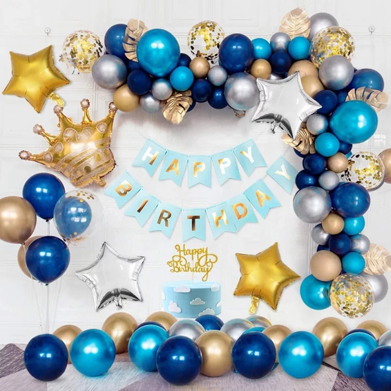 Jual Balon Confetti Foil Lateks Warna Biru Emas Untuk Balon Ulang Tahun