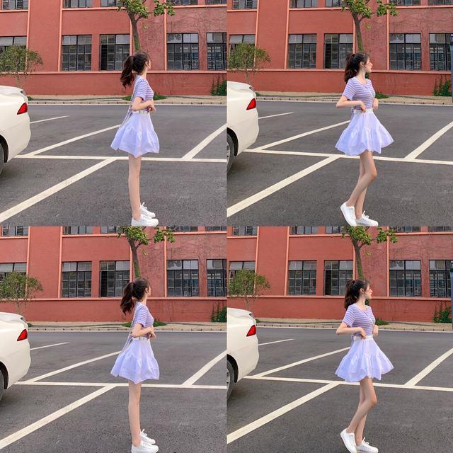 Suhao Xuanya Setelan Gaya Pakaian Wanita Musim Panas 2022 Versi Korea Baru T-shirt Lengan Pendek + Pinggang Tinggi Rok Lipit Fashion Dua Potong Set