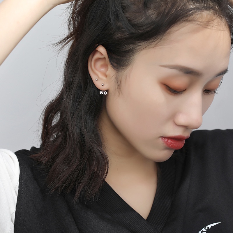 Roselife 2pcs S925 Perak Asimetri Huruf Ya Ada Kait Anting Untuk Wanita Perempuan Korea Fashion Lengkung Stud Earring Perhiasan