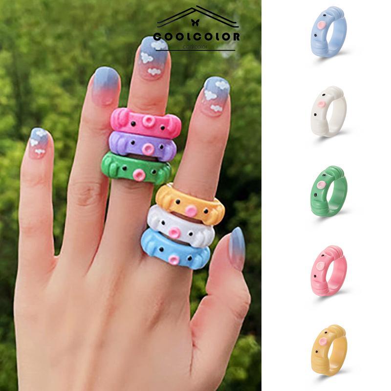 COD❤️Cincin Resin Korea Gurita Warna Candy Octopus Permen Kartun Temperamen Sederhana Kreatif  Ring Wanita Fashion Accessories