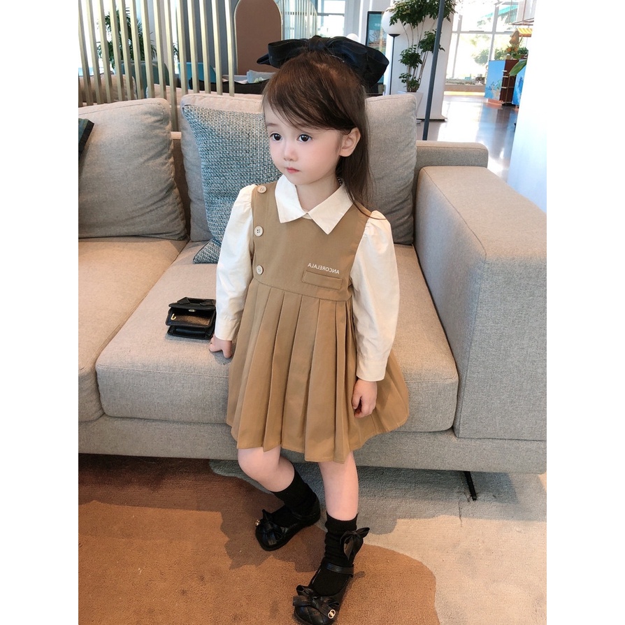 Dress Anak Perempuan Import - Overall Motif Casual Buttons