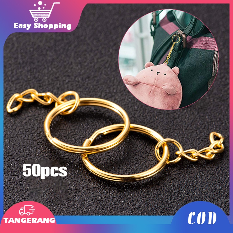 50pcs Ring Gantungan Kunci Emas 25 mm Keychain Gepeng Pipih Ring Gantungan Kunci Untuk Kerajinan Tangan DIY