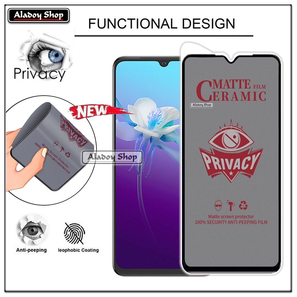 Tempered Glass Anti SPY Vivo V20 Anti Gores Privacy + Tempered Glass kamera dan Skin Carbon