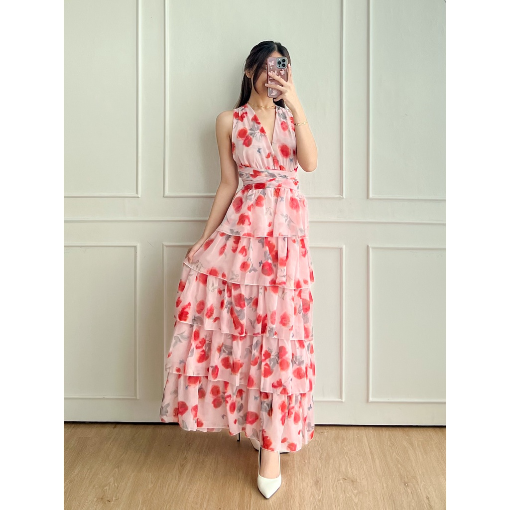 DOLLA - Rue Dress/ Korean Long Backless Floral Dress/ Bali Beach Dress