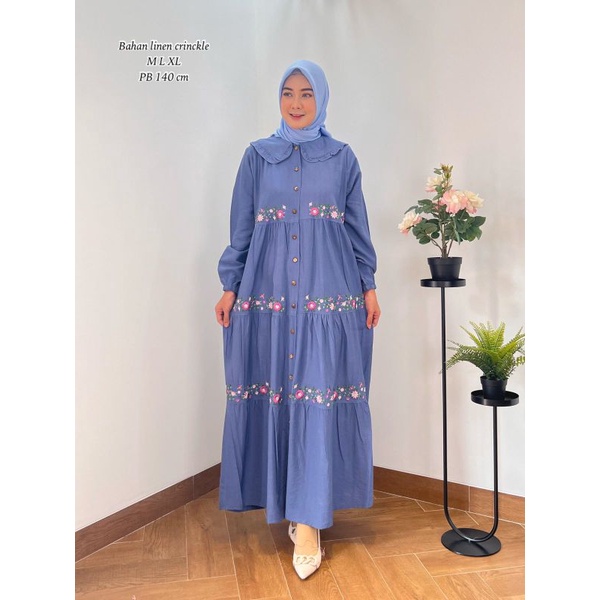 ZAJA - Terbaru Baju Gamis Cantik Warna Putih Linen Crinckel Polos Motif Bordir Mewah Untuk Lebaran / Dress Katun Polos Dan Bordir Komputer / Gamis madina asnah toyobo bordir comouter desain mewah dan elegant menambah kasual penampilan dress