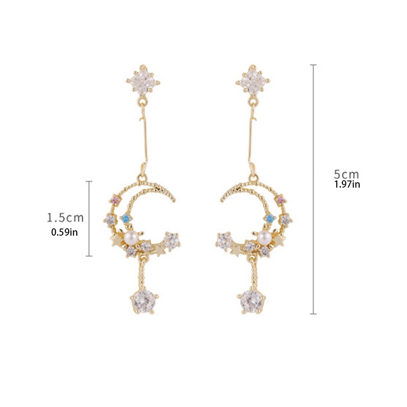 Fancyqube Anting Vintage Berlian Imitasi Sweet Moon Rumbai Zircon Color Drop Earrings Untuk Wanita Perhiasan Liontin Kristal Tetesan Air