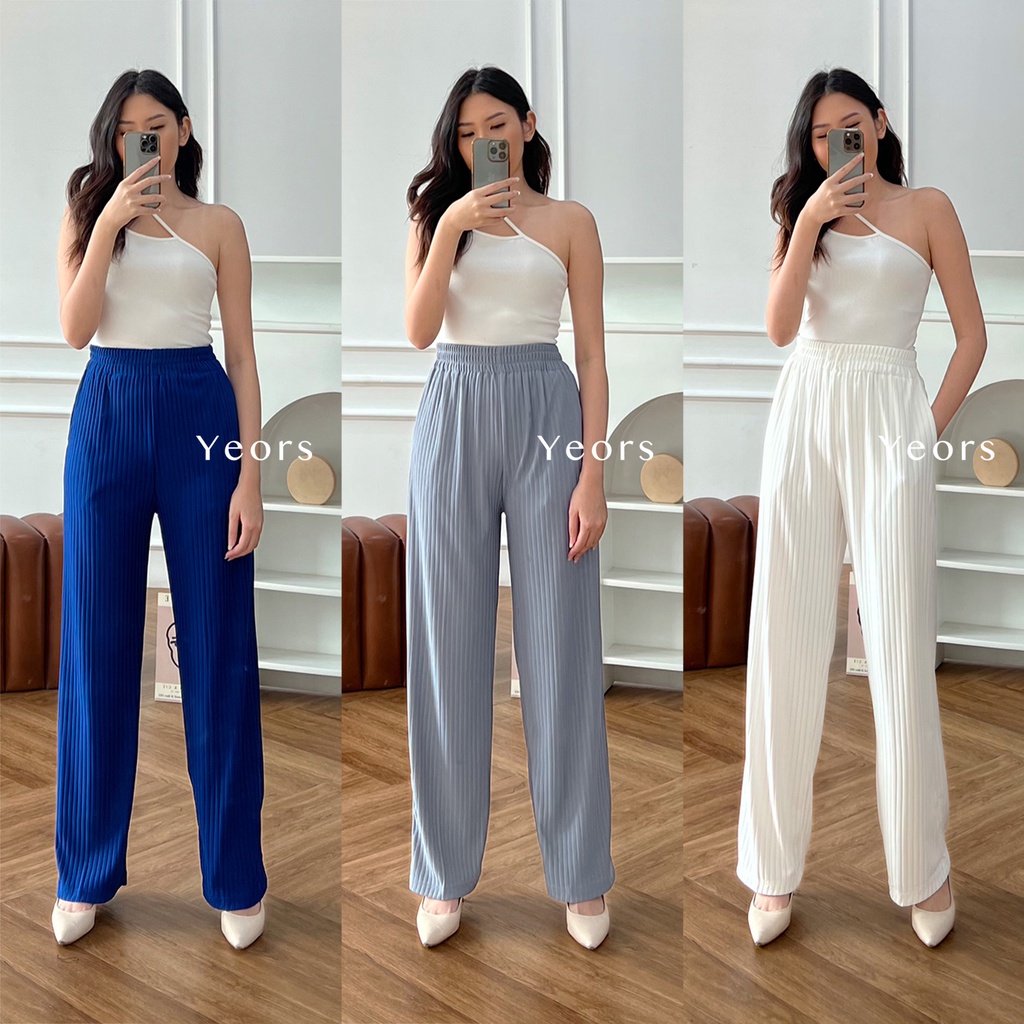 Yeors - Celana Murah Berkualitas Kulot Rib Knit Premium - Long Cullote Sierra Pants - Korean Loose Pants Trousers Wanita - Loungewear - Celana Kulot Jumbo XL Perempuan Murah Berkualitas