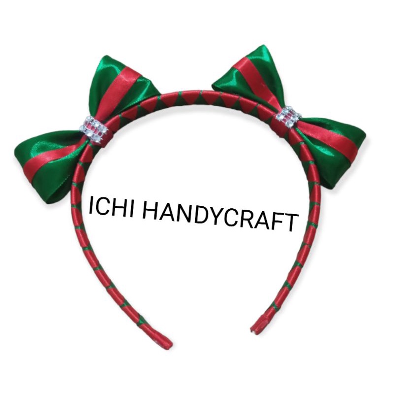 Bando pita satin hijau merah