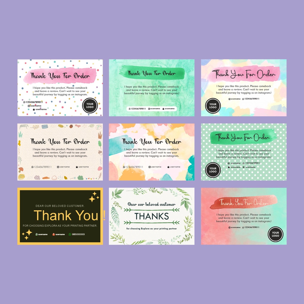 Thank You Card Custom Thanks Card Kartu Ucapan Terima Kasih Online Shop