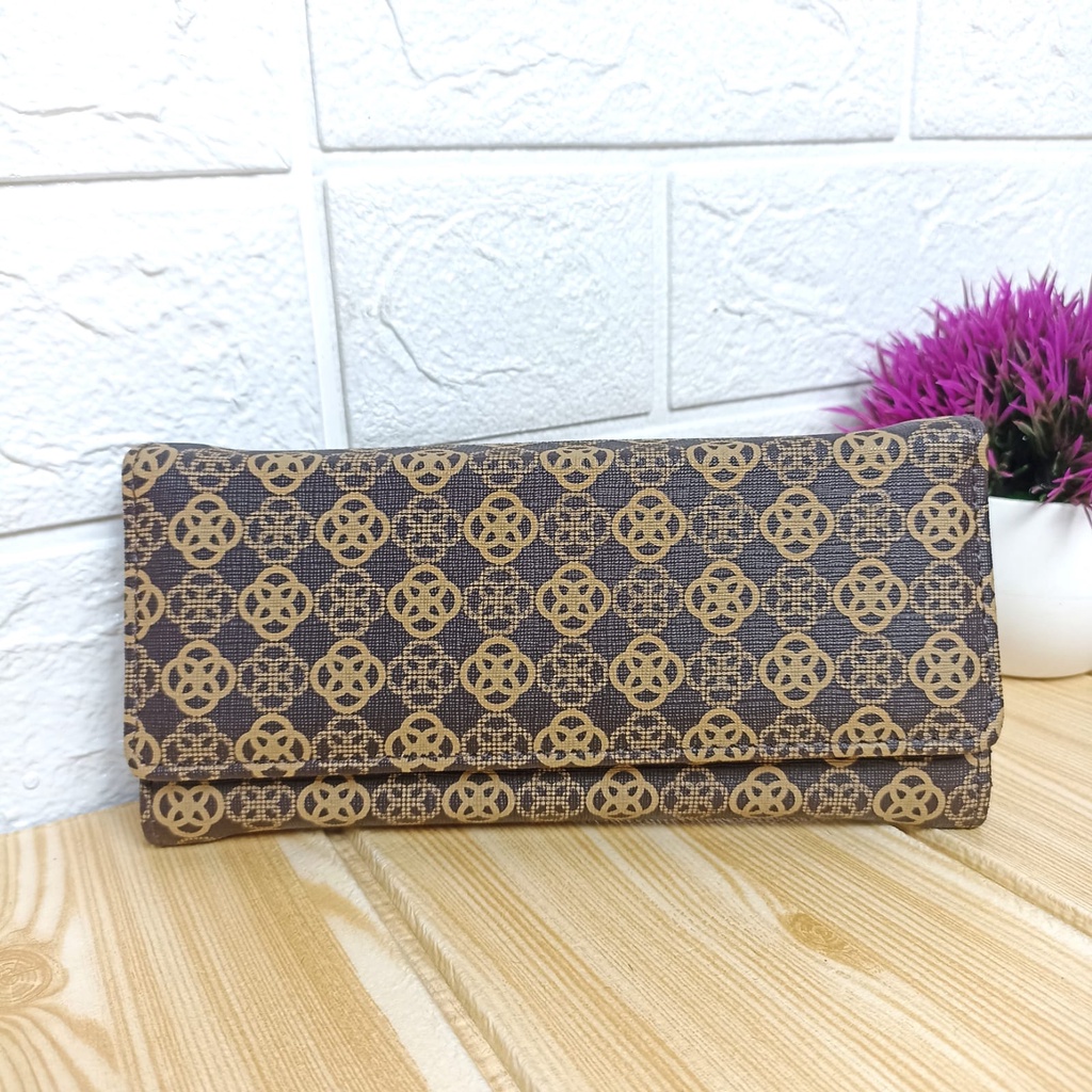 Dompet Panjang Lipat Wanita Motif Fashion Korea Style Dompet Cewek Klip Magnet Women Wallet PU Satu7an D100