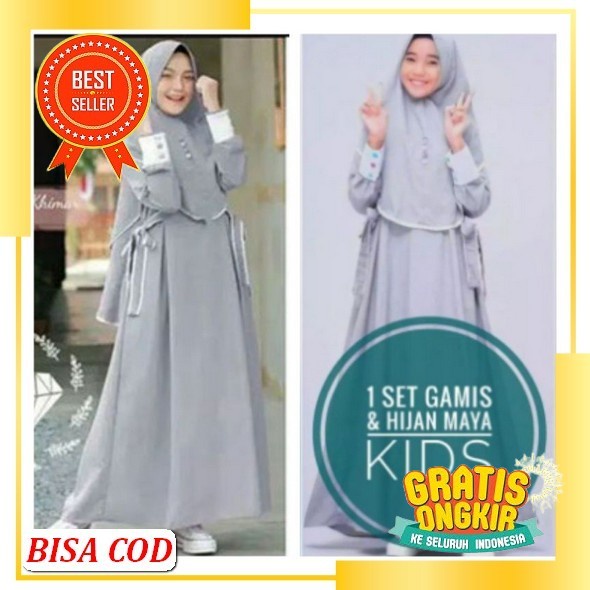 Baju Gamis Anak Perempuan Tanggung Umur 8 9 10 11 12 Tahun Salsa Syar'I Kids Matt Ity Crepe Premium 