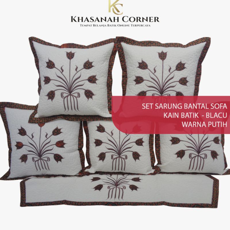 Set Sarung Bantal Sofa Kursi Taplak Meja Batik  Blacu Katun Warna Putih Coklat Tua Kuning Muda Kombi
