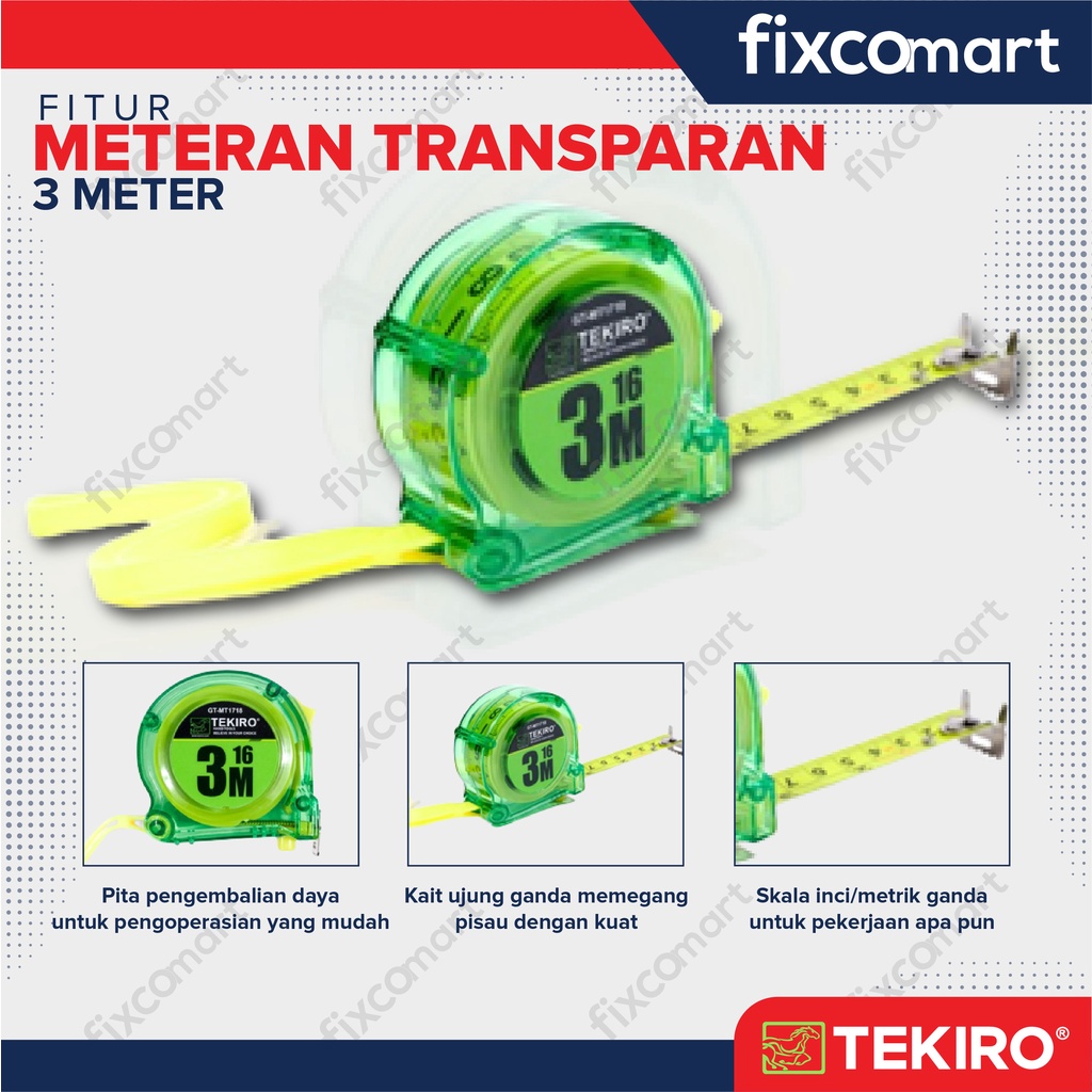 Tekiro Meteran Transparan 3 M / Tekiro Alat Ukur Manual