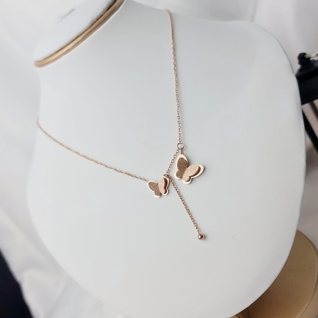 kalung titanium wanita model juntai burrtefly rosegold