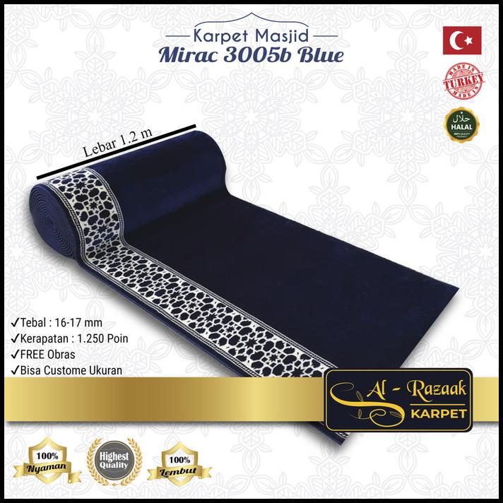 Promo Karpet Masjid Meteran Turki/Sajadah Mushola Per Roll Turki Mirac Biru