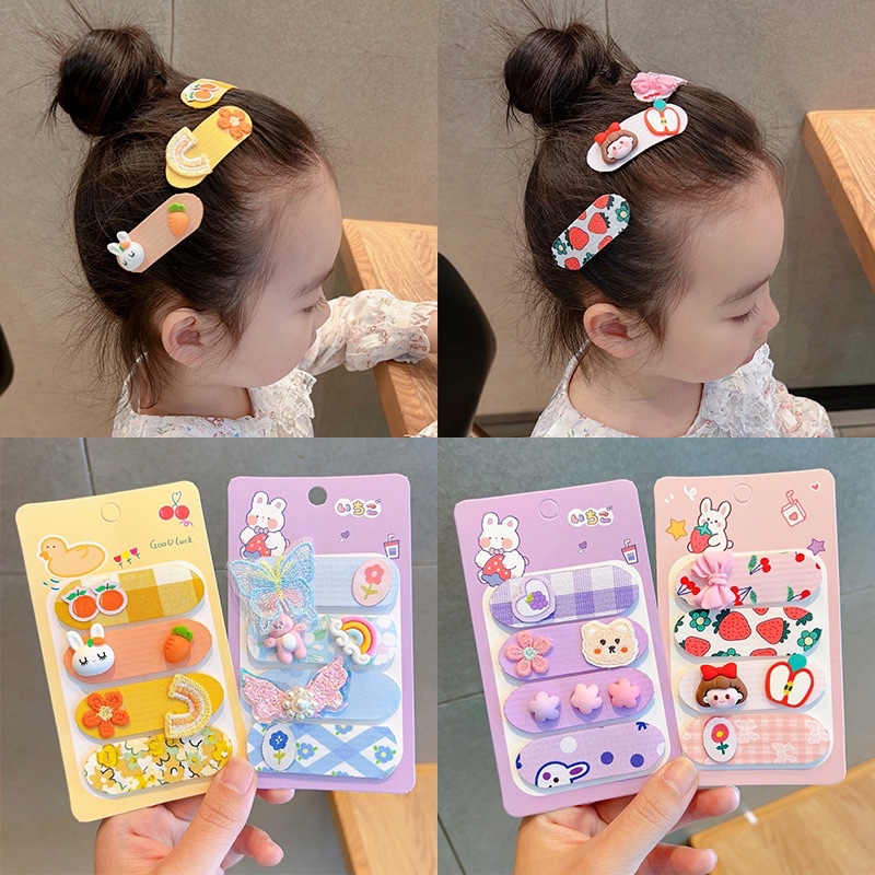 [4pcs] Bandana Tempel Anak Penahan Poni Rambut Motif Bunga Pita Import bando penahan poni Velcro aks