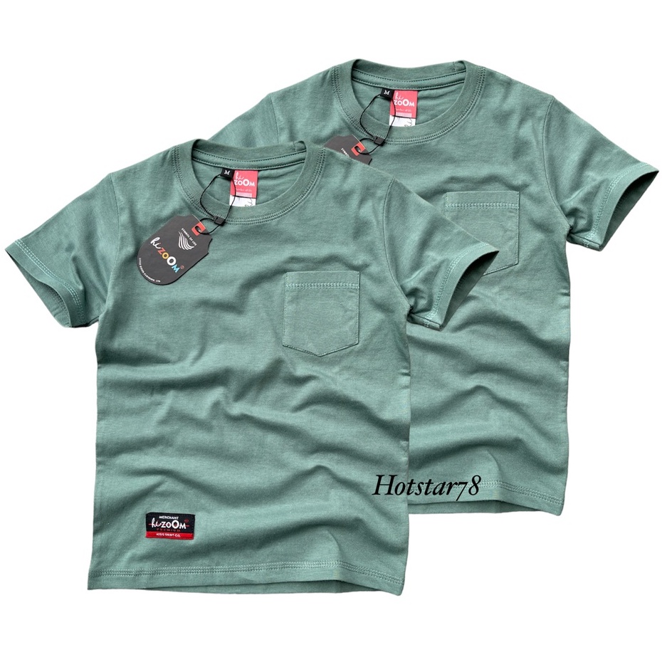 hizoOM Baju Kaos Oblong Polos Anak cowok / cewek Usia 1-12 Tahun Bahan Katun Warna Mineral Green