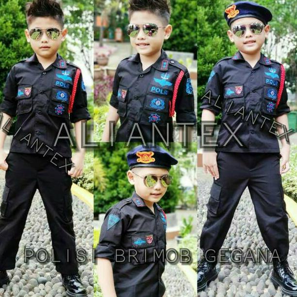 (T-Y4Y-☛) BAJU BRIMOB HITAM POLISI/BAJU PROFESI ANAK/KOSTUM ANAK trending