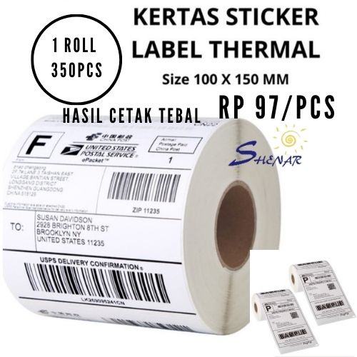 KERTAS THERMAL LABEL RESI PAPER ROLL 100X150(350ROLL)/ LABEL THERMAL PAKET / STIKER LABEL - SHR0816-PAPER100X150(350ROLL), SHENARCORNER168