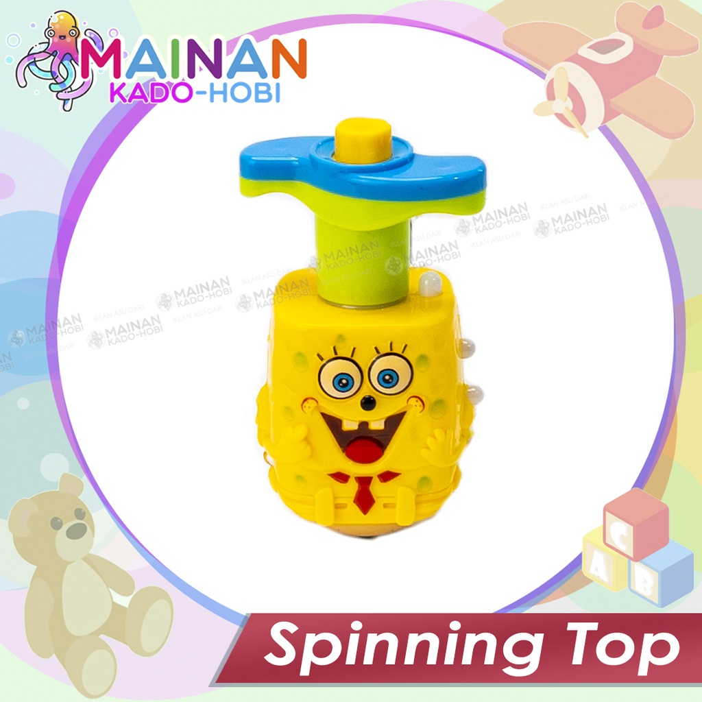 MAINAN ANAK GANGSING SPINNING TOP GASING PUTAR LAMPU LED MUSIK SPONGEBOB