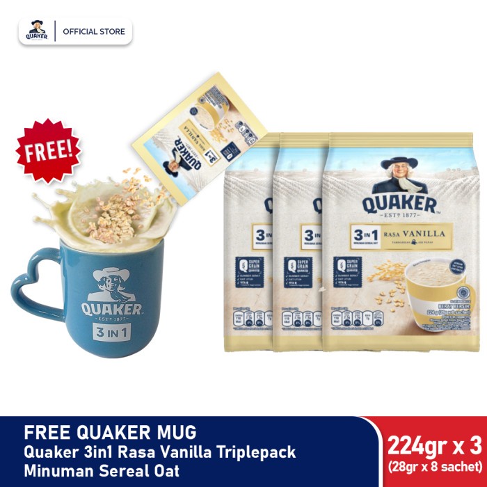 

[new] Quaker 3in1 Vanilla Polybag 224g Triple Pack + Free Exclusive Mug