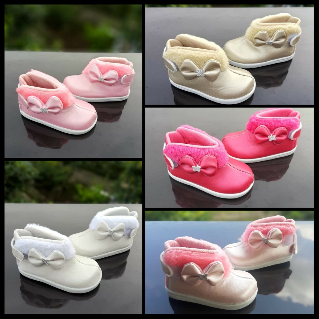 Sepatu Boots Pesta Anak 1 2 3 4 5 6 Tahun Murah Modis/ Sepatu Boot Bulu Pita Mutiara Anak Cewek Lucu
