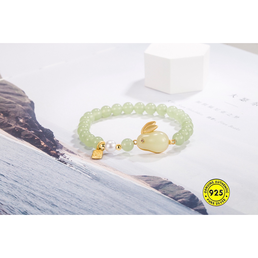 Hetian Jade Lucky Beads Shell Mutiara Kartu Berkat Giok Gelang Kelinci Giok U1494