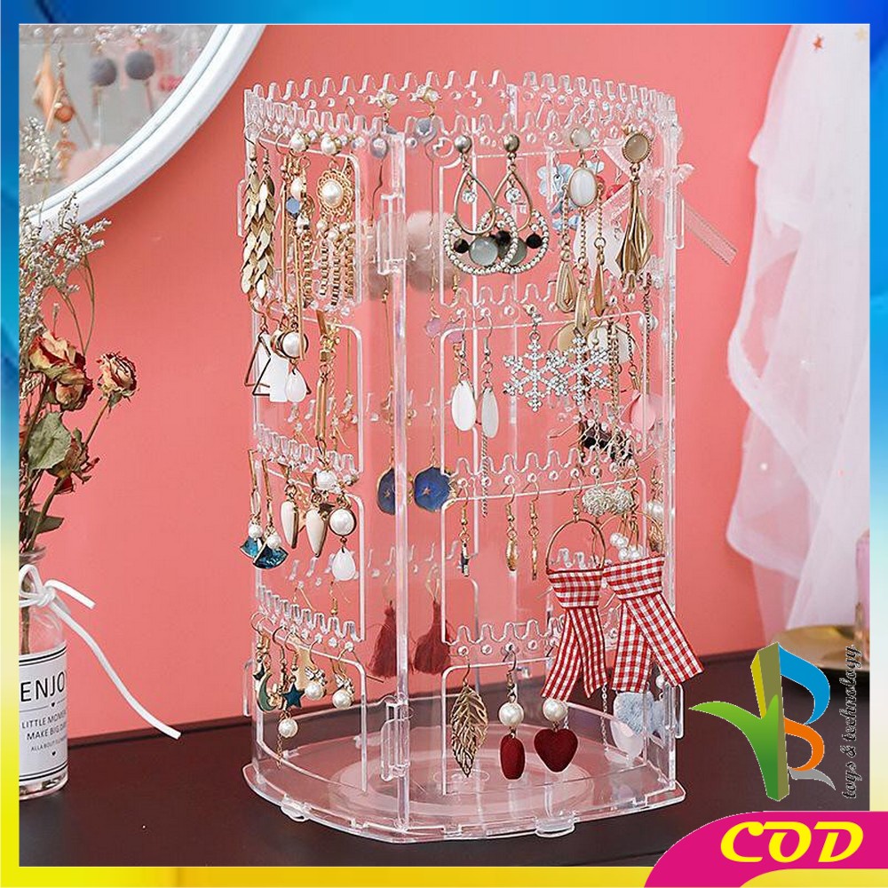 RB-K20 Rak Anting Acrylic Putar 360 Derajat Rak Penyimpanan Perhiasan Kalung Rak Organizer Impor