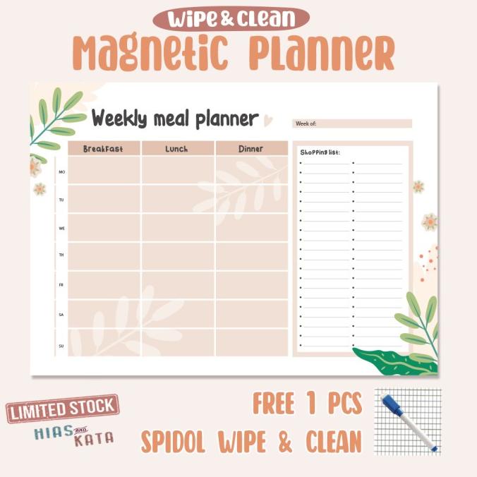 

magnetic meal planner magnet kulkas ( gratis 1pcs spidol wipe& clean)