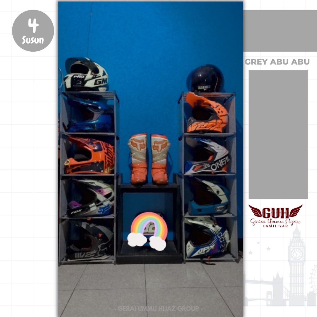 REKOMENDASI RAK HELM LEMARI HELM TEMPAT HELEM RAK" HELM LEMARI SERBAGUNA - GREY ABU ABU