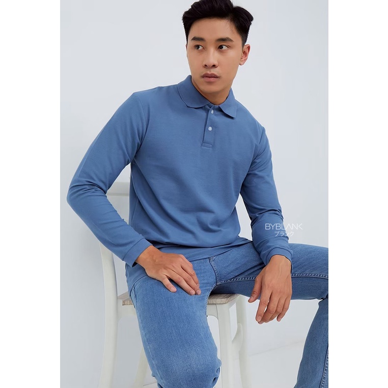 SAPPORO POLO LONG SLEEVE - Kaos Polo Pria Lengan Panjang in Steel Blue