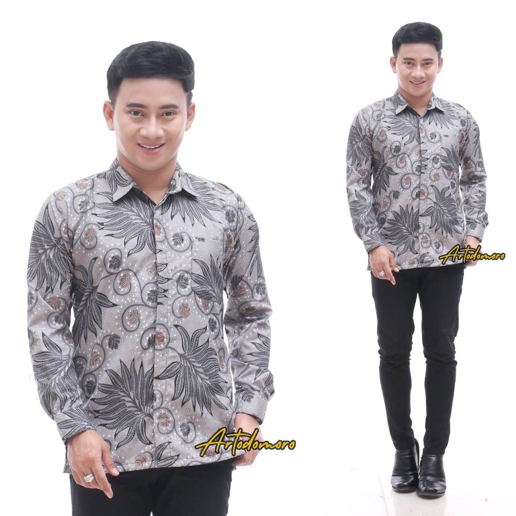Artodomoro Kemeja Batik Pria Lengan Panjang Motif Alam Abu